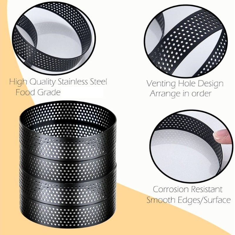 8PCS Stainless Steel Baking Rings with Holes 10cm Dessert Mold for Home Kitchen gallery