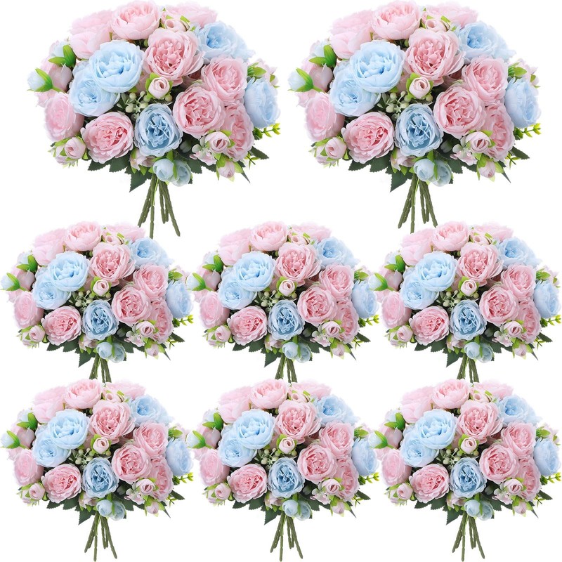 Geosar 8 Bundles Artificial Peonies Flowers Fake Silk Peony Bouquet Faux Peonies