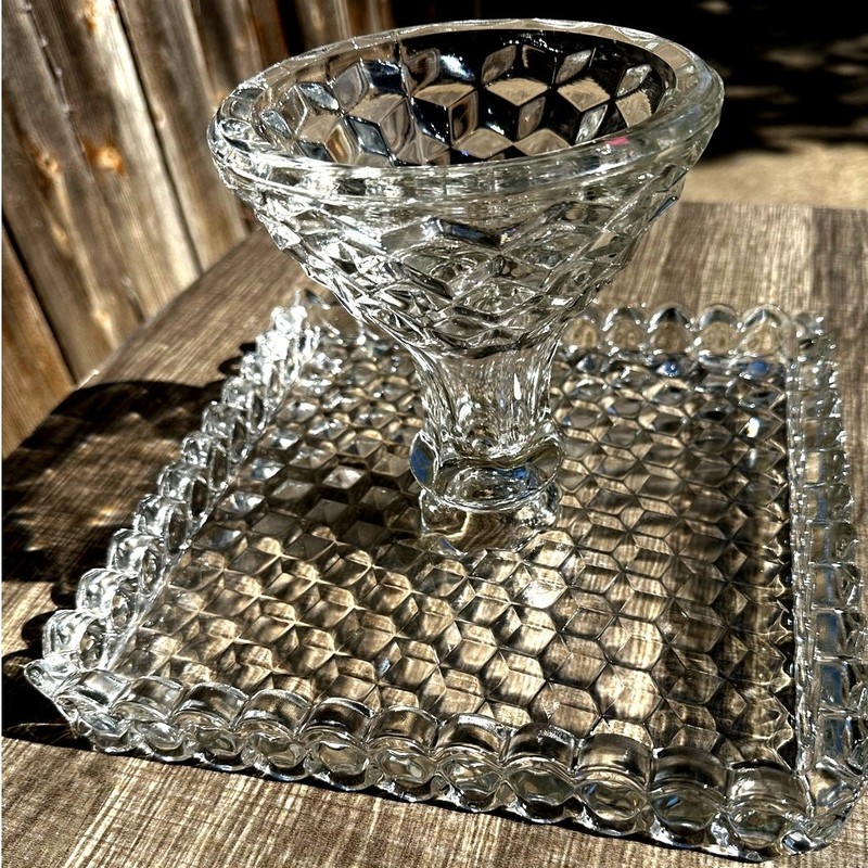 Fostoria Retired 1915-82 American Clear Cube Square 10 1/8" Cake Stand Rum Well gallery