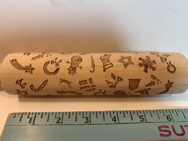 Christmas Themed Rolling Pin Natural Wood Laser Engraved 13 inch gallery