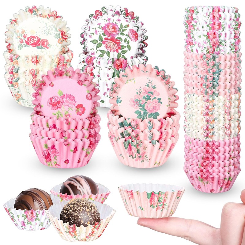 Spring Mini Floral Cupcake Liners Pink Flower Baking 1.4×0.8 Inch 600 PCS
