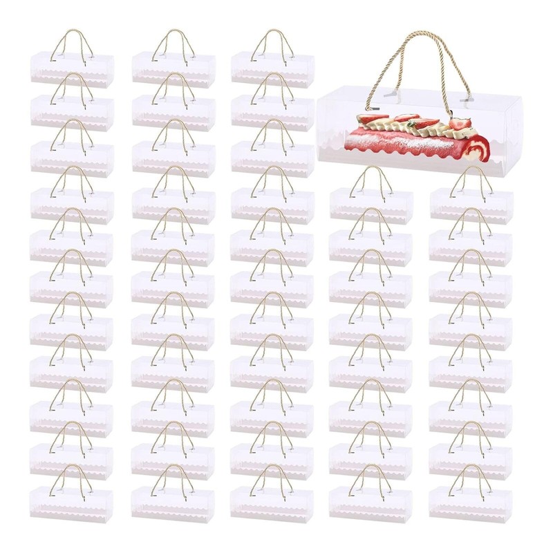 50PCS Clear Cupcake Boxes Rectangular Plastic Containers Gable Handles 9x3x3Inch