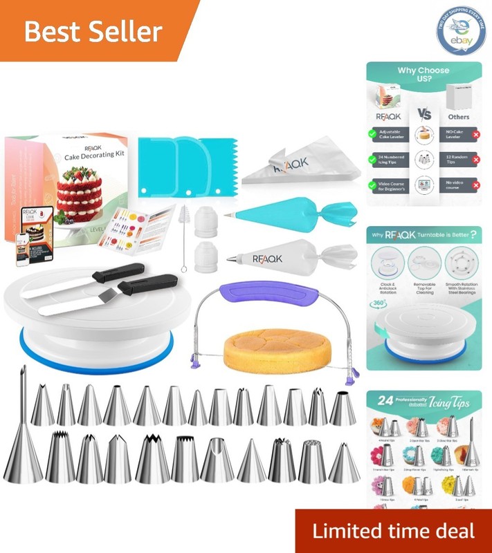 Professional 90PC Cake Decorating Supplies with 11-Inch Turntable & Video Course