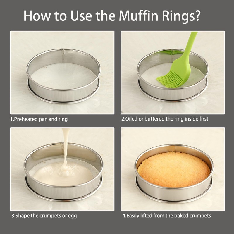 5 PCS Crumpet Rings 4 Inch Stainless Steel Egg Rings English Muffin Tart Mold gallery