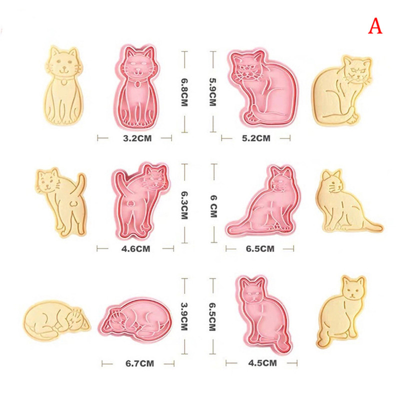 6Pcs 3D Cat Dog Bakeware Cookie Cutters Biscuit Mold Diy Press Baking Stamps Bir