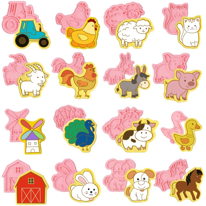 16 Pcs Farm Animal Cookie Cutters with Plunger Stamps Set, Farm Animal theme …