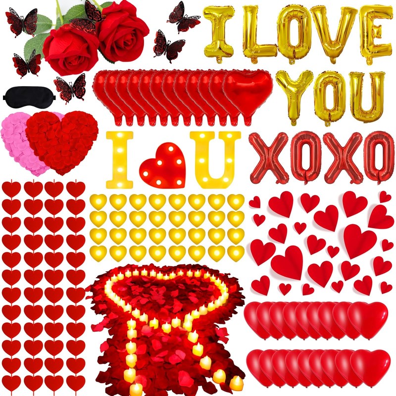 Fulasiteu 6347Pcs Romantic Rose Petals Candles Set – I Love You Letters 6000
