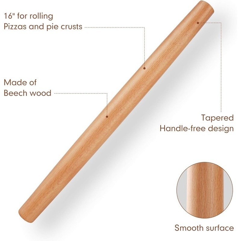 Wooden French Rolling Pin Tapered Baking Tool Non-Stick Easy Clean Set New gallery