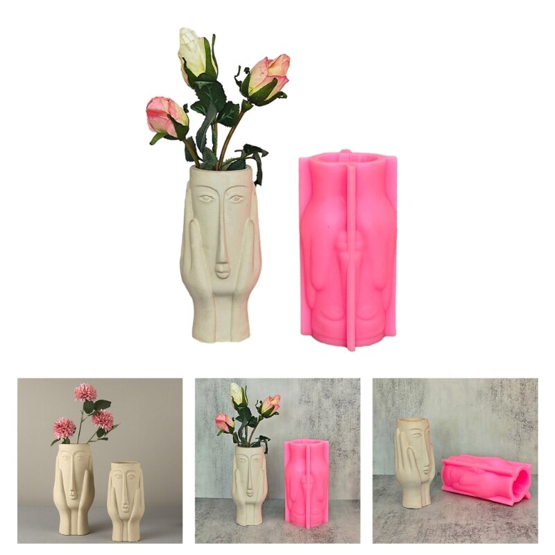 Abstract Art Face Shape Silicone Flowerpots Molds Silicone Concrete Moulds gallery