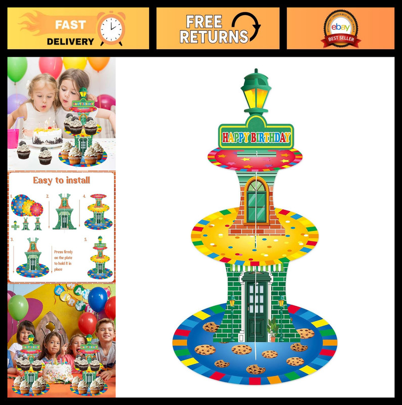 Three-Tier Cartoon Cupcake Stand – Red Brick Wall Cake Tower for Birthday Party