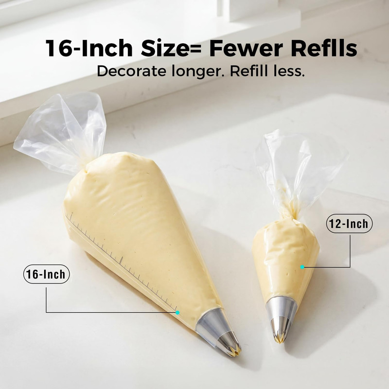 16-Inch Heavy-Duty Disposable Piping Bags, 200 Pack – Extra Thick Smooth Pastry gallery