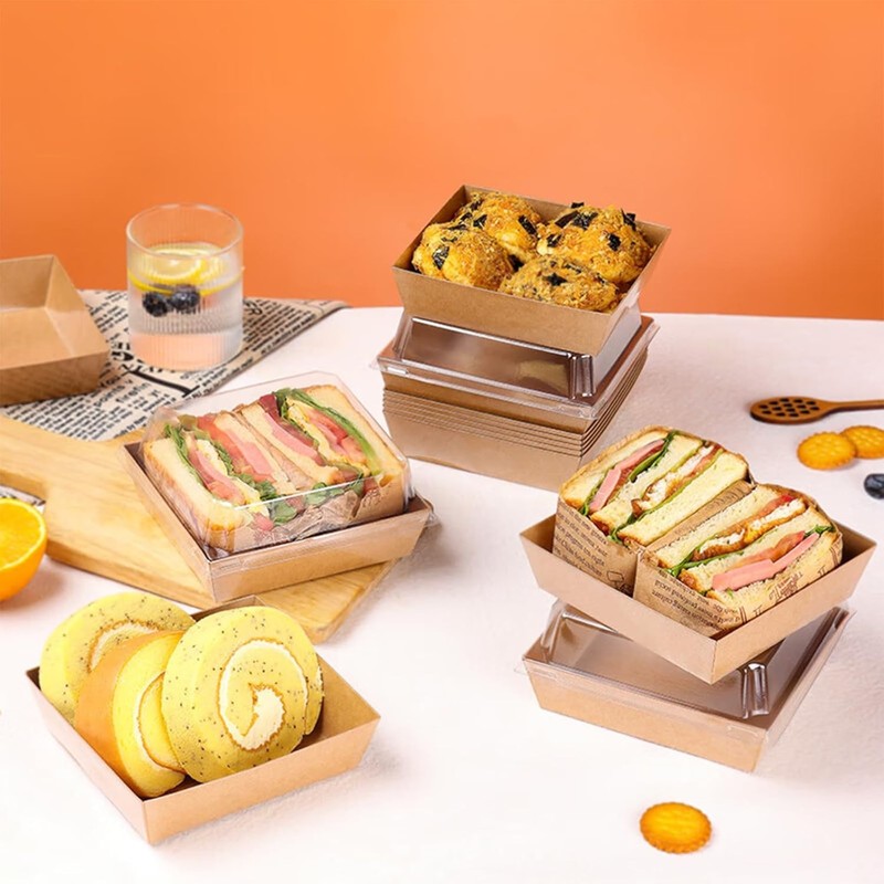 100 Pack Charcuterie Boxes with Clear Lids 5 Inch Kraft To Go Paper Bakery Box gallery