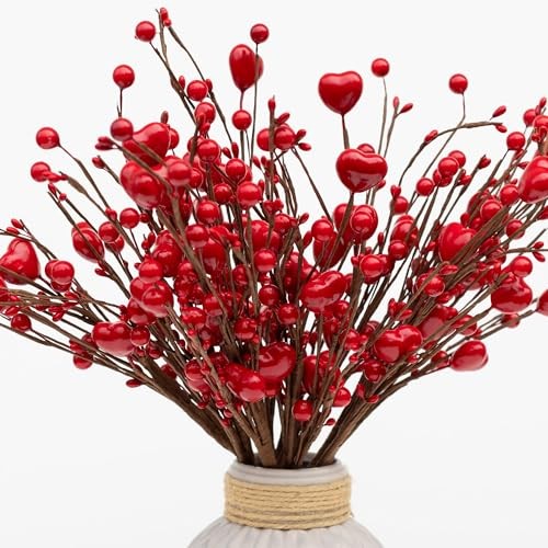 Valentines Day Decorations Floral Picks Stems - 8Pcs,16 Inch Full Red gallery