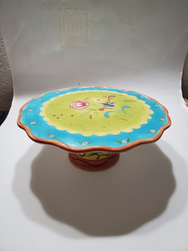 Certified International Cake Stand Pedestal 12″ Green Butterfly Sue Zipkin