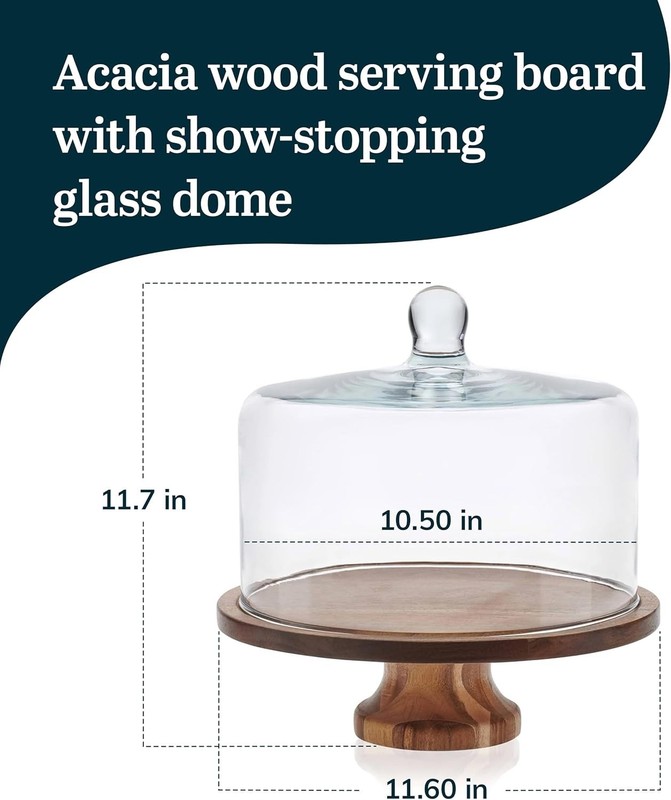 Acacia Wood Cake Stand with Lid Glass Dessert Dome Serving Platter gallery