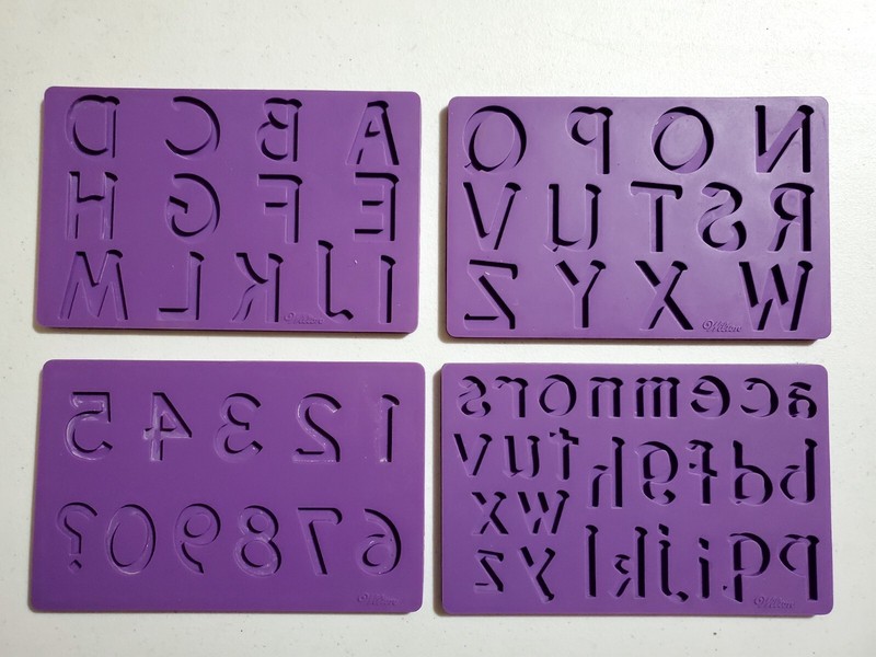Set of 4 Wilton Fondant and Gum Paste Silicone Molds Letters and Numbers