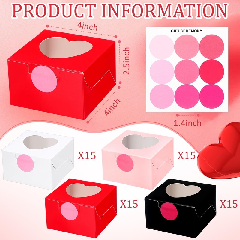 60 Pcs Cookie Boxes with Heart Window 4 x 4 x 2.5 Inch Bakery Cookie Cupcake ... gallery