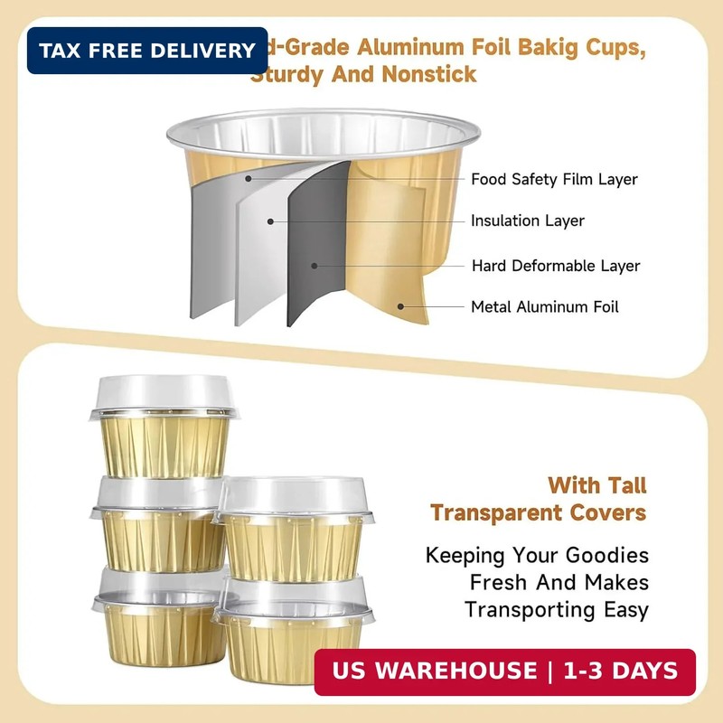 50pcs Mini Disposable Foil Ramekins with Lids 5oz, Aluminum Foil Round Cupcake L gallery