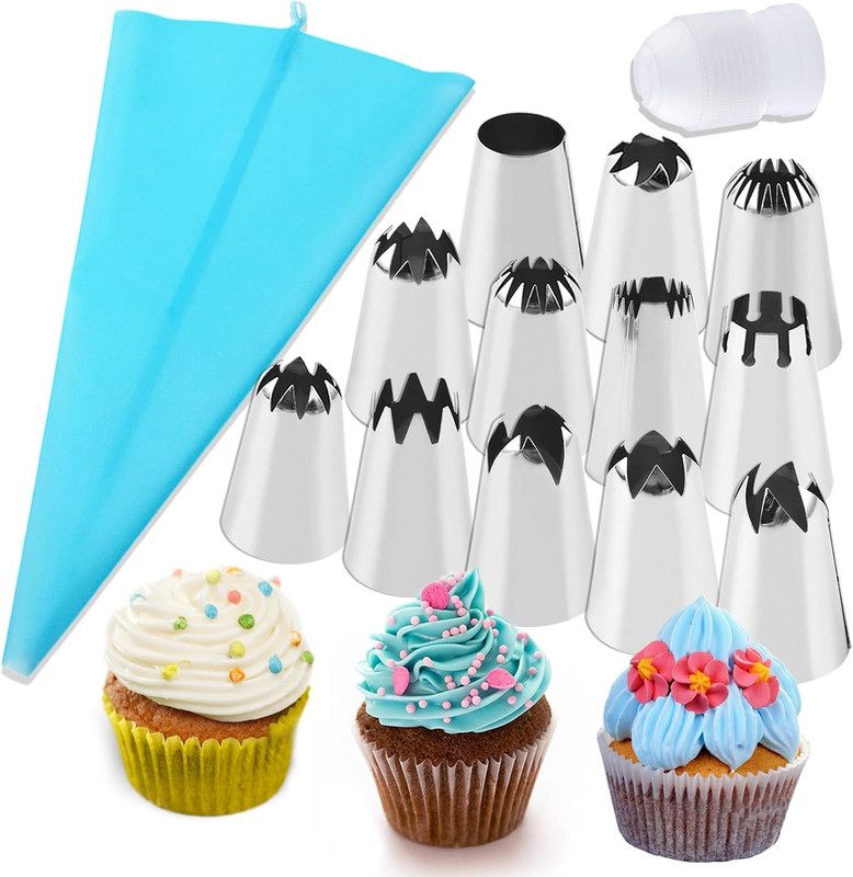 12PCS Large Piping Tips Set, Stainless Steel Frosting Tips with Reusable Pastry