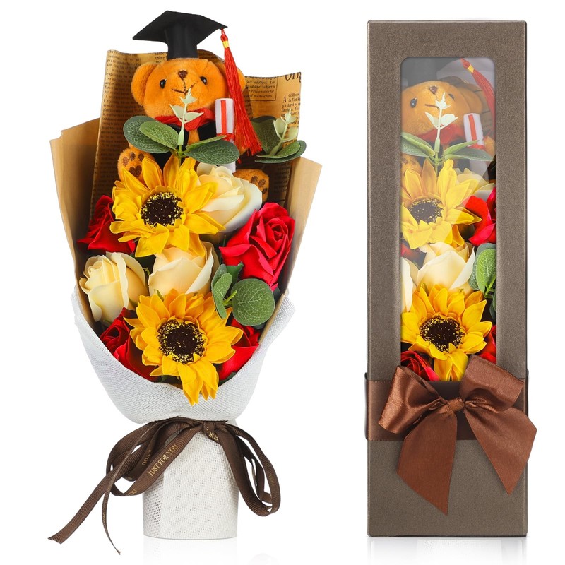 Swiffen 13 Graduation Rose Sunflower Scented Soap Flower Bouquet Graduation