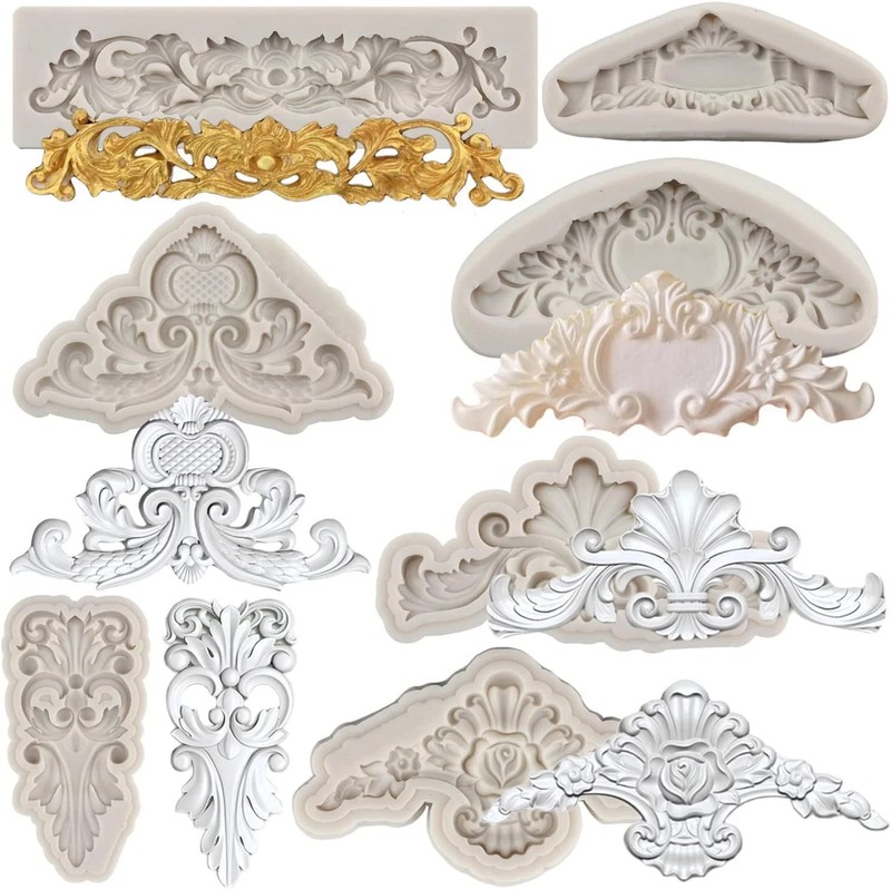 Baroque Style Curlicues Scroll Lace Silicone Fondant Molds Relief Flower Molds F gallery