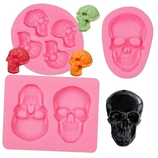 3D Skeleton Skull Halloween Silicone Fondant Molds 3 Pcs, Halloween Party