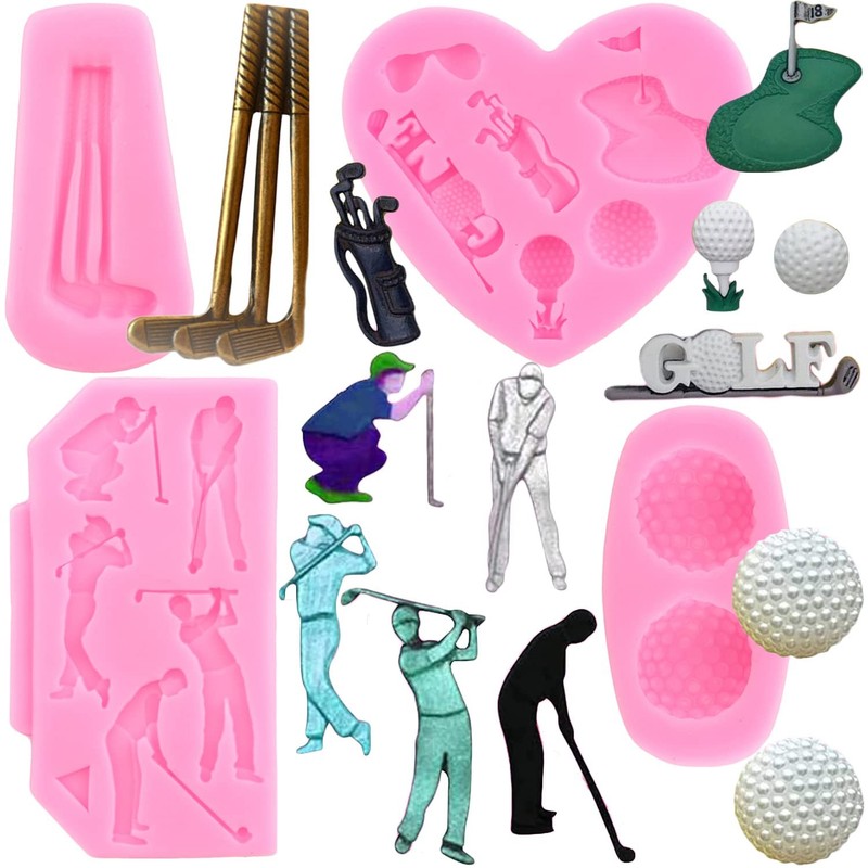 Golf-Themed Silicone Molds Set for Cake Decorating and Crafting, 4 Pieces