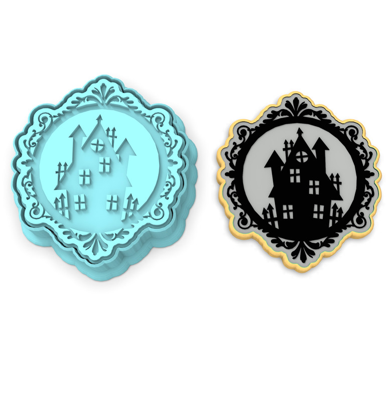 Haunted House Frame Cookie Cutter & Stamp | Halloween Witch Silhouette Spooky