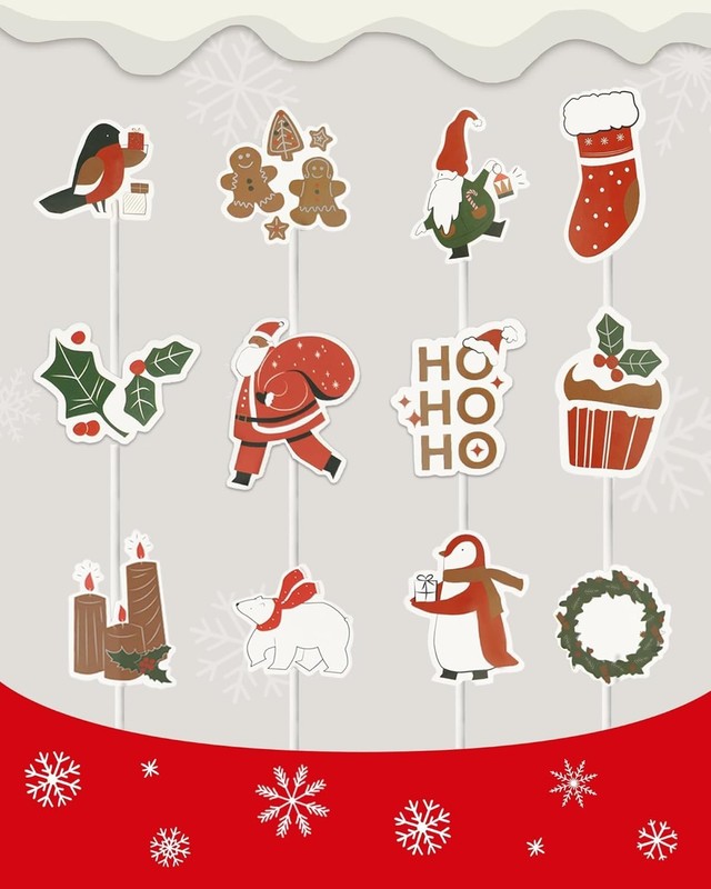 400 PCS Christmas Cupcake Liners 12 PCS Toppers Mini Muffin Xmas Party gallery