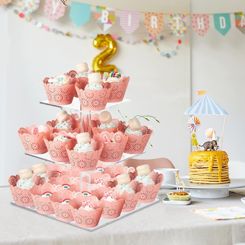 Cupcake Stand, 3 Tier Square Acrylic Cupcake Display Stand Holder, Clear Dess... gallery