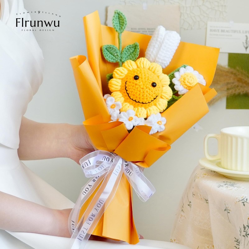 Flrunwu Artificial Sunflowers Bouquet Hand-Woven Rose Artificial Flowerpack Of gallery