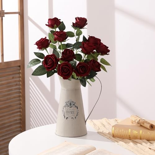 12PCS Artificial Flowers Fake Roses, Realistic Velvet Long Stem Red Roses Wine gallery