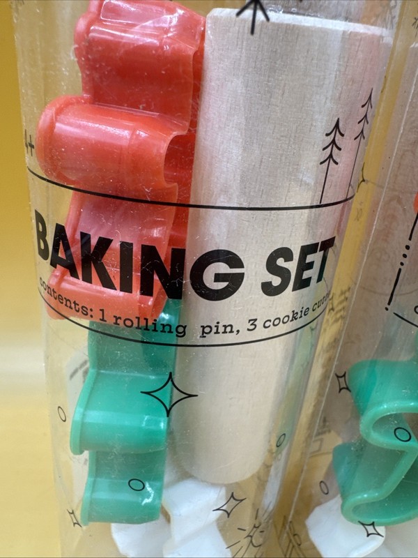 NEW SET OF 4 Kids Target Bullseye Baking Rolling Pin & Plastic Cookie Cutters gallery