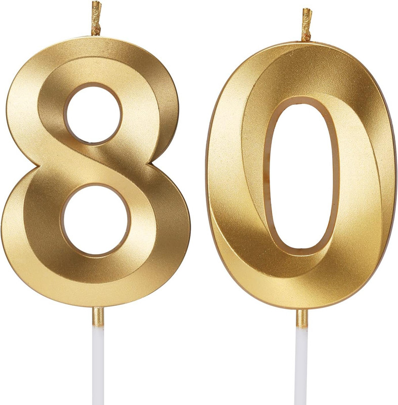 80Th Birthday Candles Numbers for Cakes Candle Happy Eightieth Birthday 3D Desig