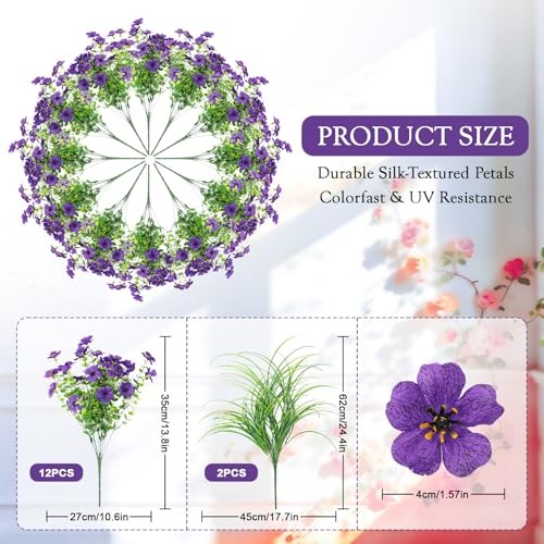 Artificial Flowers for Outdoors UV Resistant, 14 Light Purple Rose Red White gallery