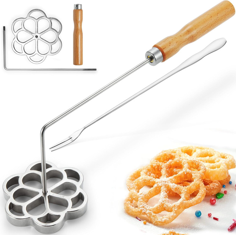Bunuelos Mold with Handle, 304 Stainless Steel Rosette Maker with Long Fork- 4" gallery