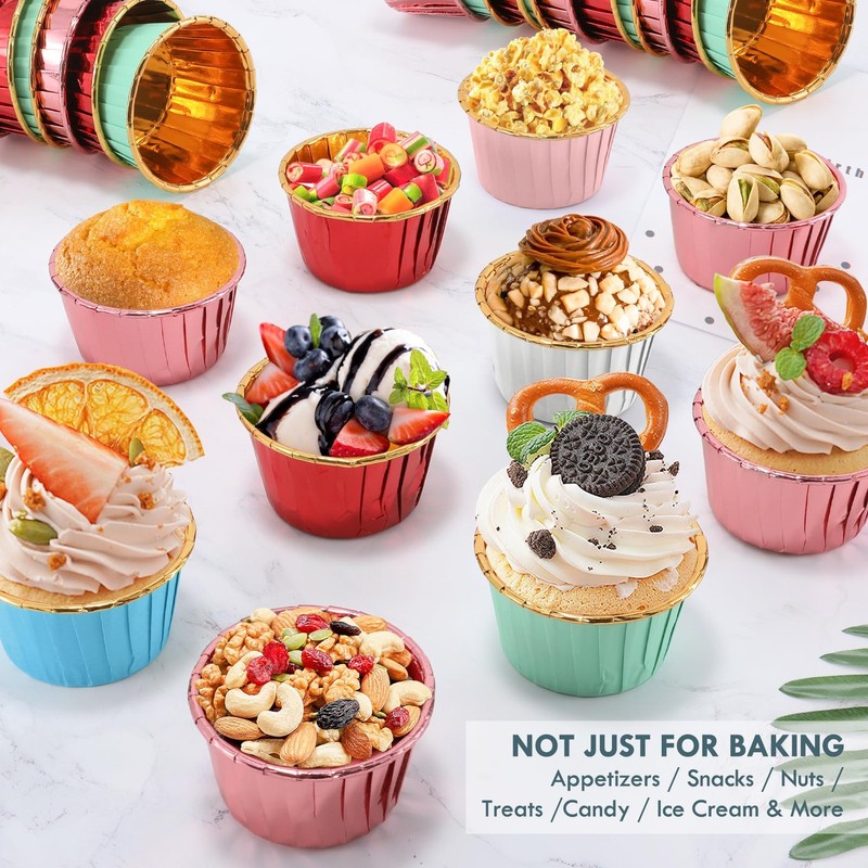 Green And Gold Foil Cupcake Liners100 Pcs Disposable Muffin Liners 3.5 Oz Wrappe gallery