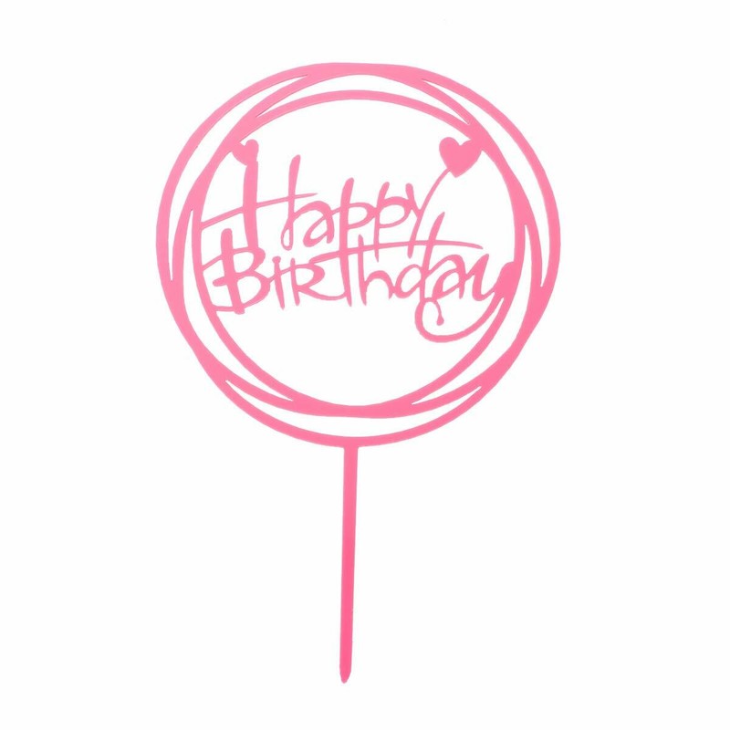 Pink Acrylic Matte Geometric Happy Birthday Modern Cake Topper Party Decorations