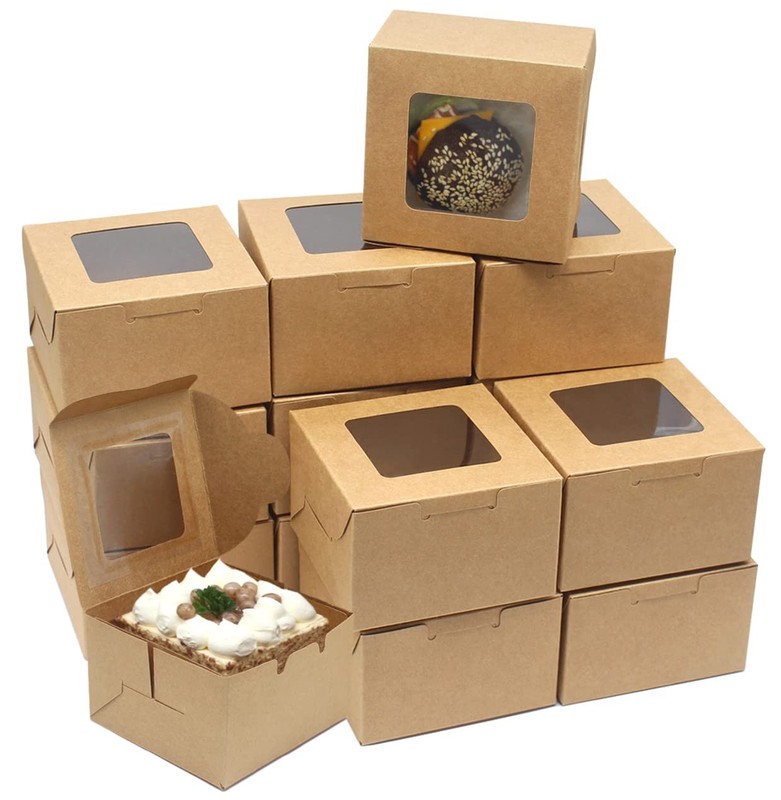 25 PCS Square Bakery Cake Boxes 6x6x3 Inch Window Cajas Pasteles Brown Dessert gallery