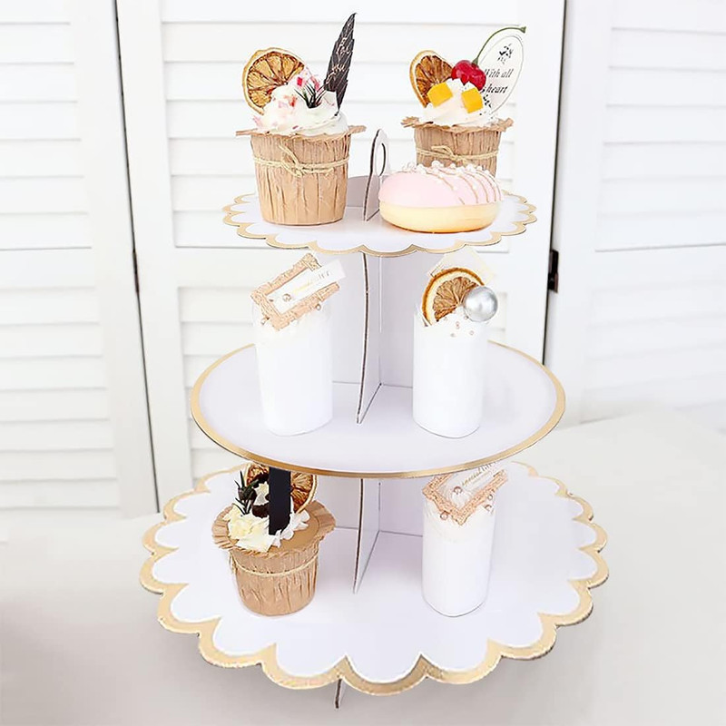 2 PACK Cardboard Cake Stand, 3 Tier Paper Dessert round Cupcake Holder Tower Dis gallery