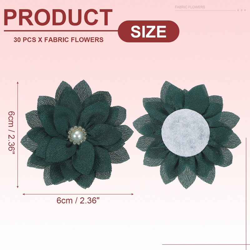 30Pcs 2" Fabric Flowers Rhinestone Pearls Sewing Fabric Flowers Dark Green gallery