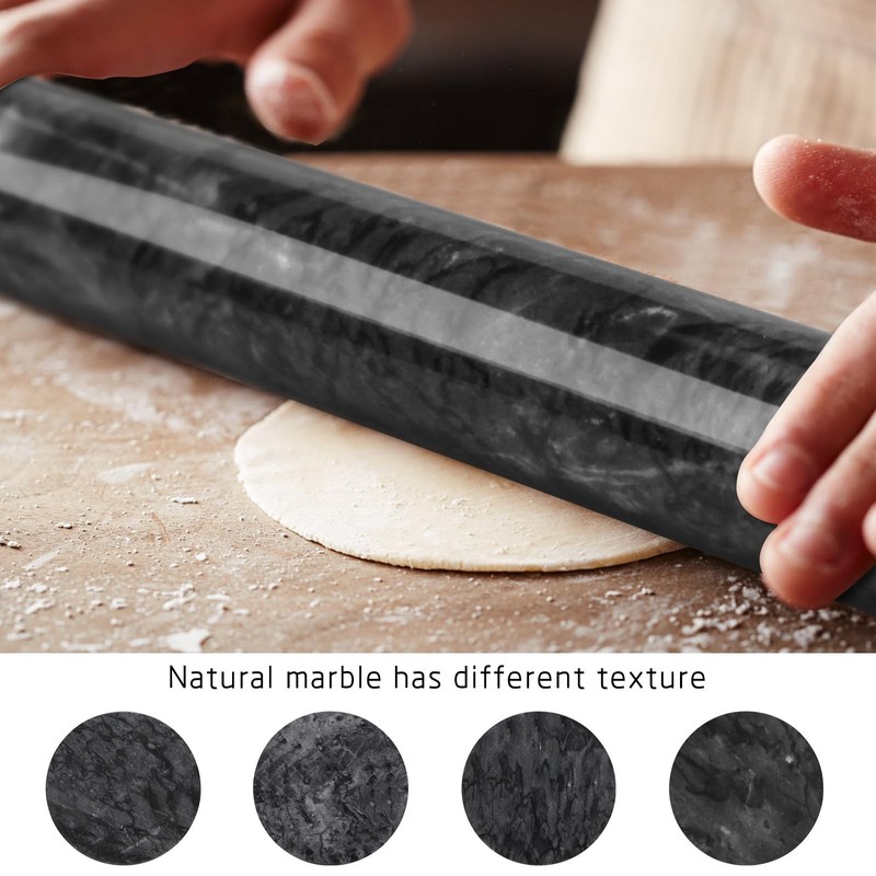 HESHIBI Marble Rolling Pin with Stand, 15.7" Black Stone French Heavy Polishe... gallery