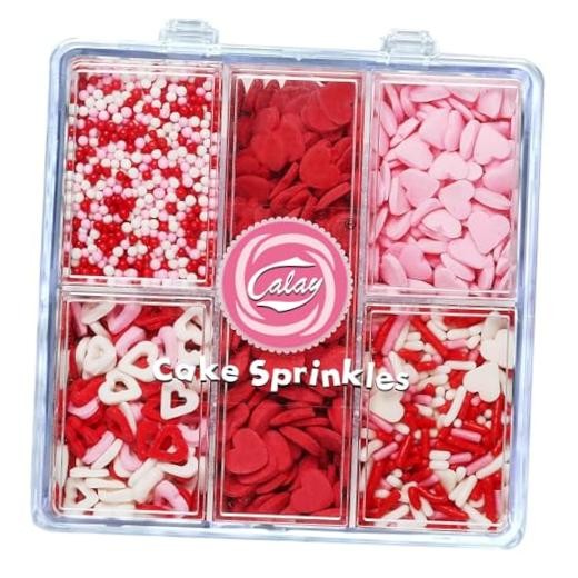 Sprinkles for Baking, Pink, Red and White Heart Sprinkles for Cake Valentines