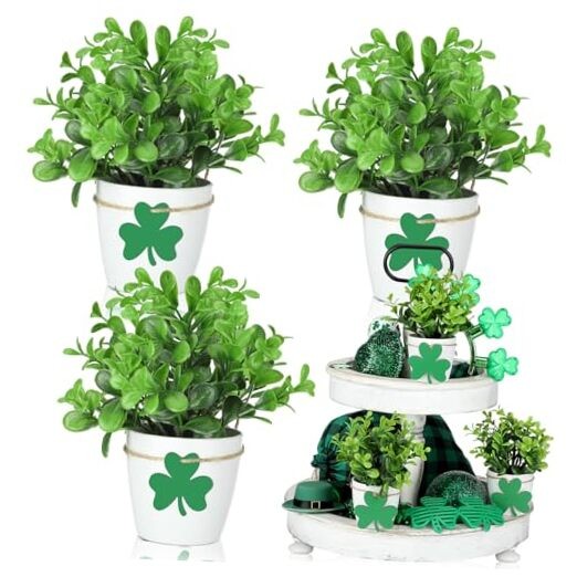 3 Set St. Patrick’s Day Table Tiered Tray Mini Floral Arrangement Artificial