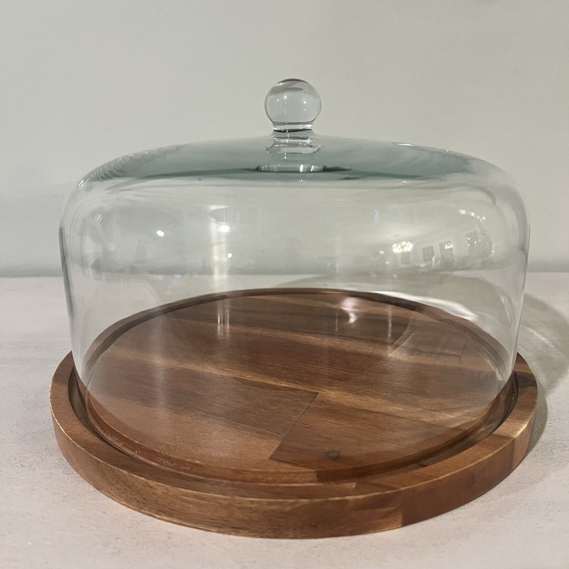 RARE Cake Platter Hearth & Hand Glass Dome & Wood Plate Pastry Keeper Beautiful