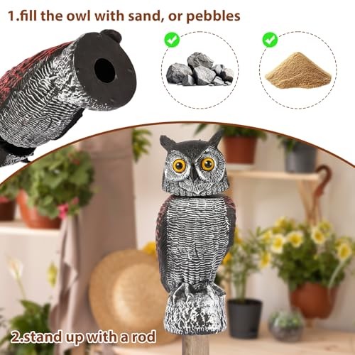 Fake Owl Decoys to Scare Birds Away-5.8 Inch, Rotating Head Sculptures, 1 gallery