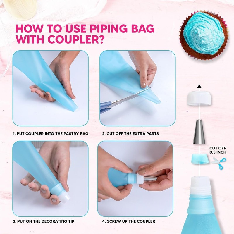 Piping Bags & Tips Set 11.8 Inch 100 Anti Burst Piping Bags 124 Pcs Cake gallery
