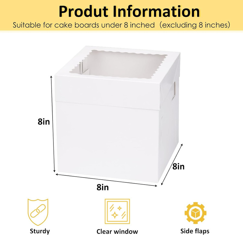 5 Pack Cake Boxes 8 Inch, Bakery Containers with Large Window, 8 Inch White Cake gallery
