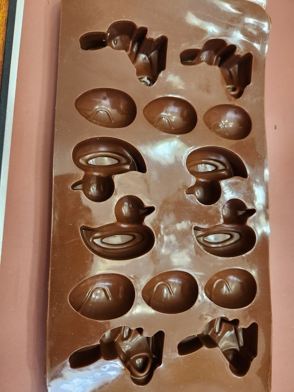 Silicone Easter Mold, Bunnies, Ducks & Eggs Brown Mold Is 8.5" X 4.5" 14 Slots gallery