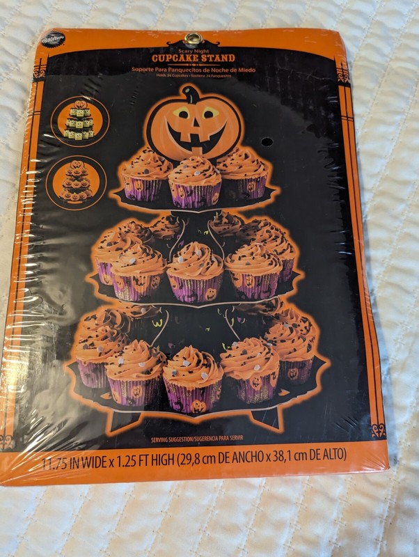 Wilton Halloween 3 Tier Cupcake Cookie Treat Stand Scary Night Pumpkin NEW